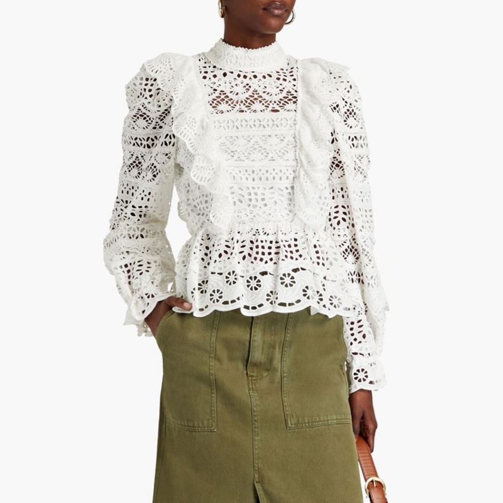 SEA Patrizia ruffled cotton guipure lace blouse